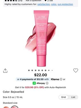 ULTRA VIOLETTE
Sheen Screen SPF 50 Hydrating Sunscreen Lip Balm